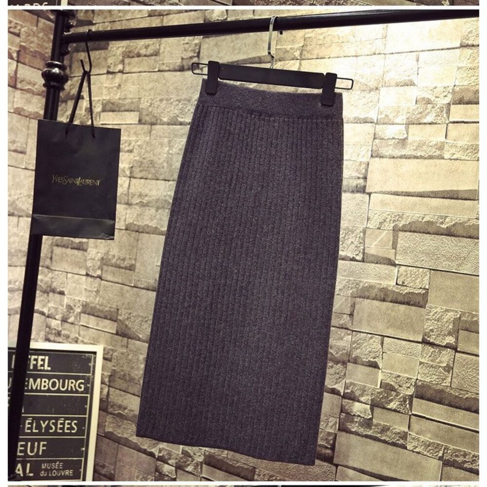 【台灣發貨】韓版高腰開叉針織長裙 裙子 褲裙 長裙 女裝【P209】-細節圖7