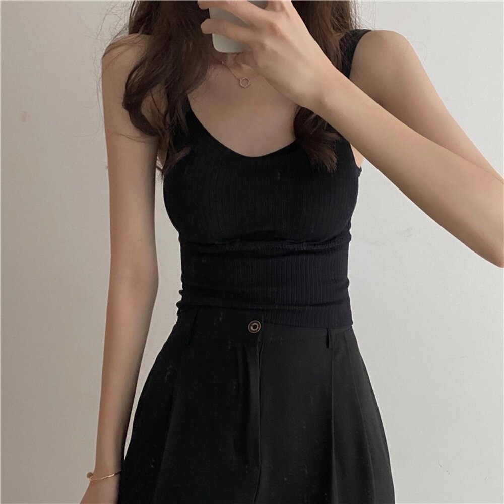 【台灣發貨】韓版百搭寬肩背心 帶胸墊免穿內衣 小可愛 背心 衣服 女裝 上衣【V166】-細節圖4