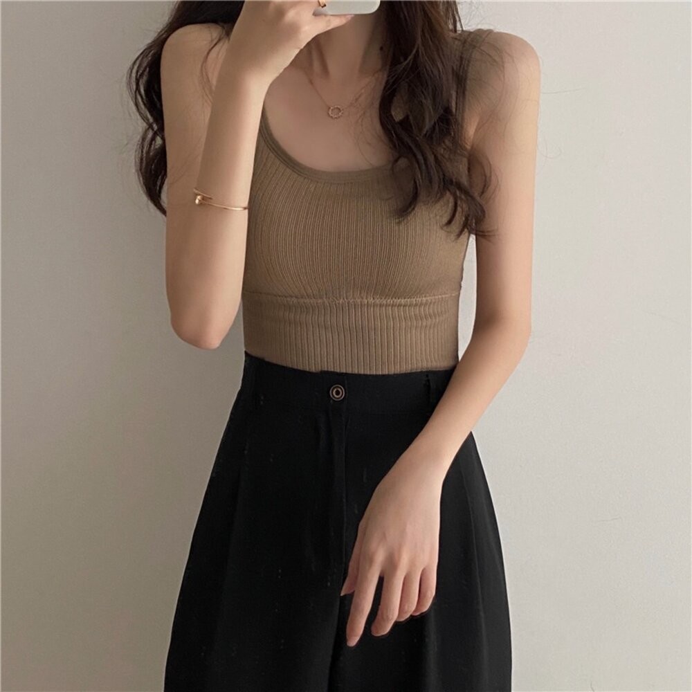 【台灣發貨】韓版百搭寬肩背心 帶胸墊免穿內衣 小可愛 背心 衣服 女裝 上衣【V166】-細節圖6