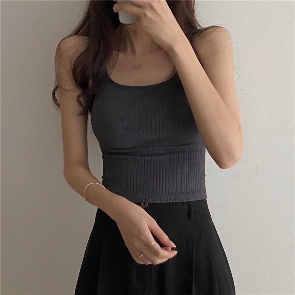 【台灣發貨】韓版百搭寬肩背心 帶胸墊免穿內衣 小可愛 背心 衣服 女裝 上衣【V166】-細節圖7