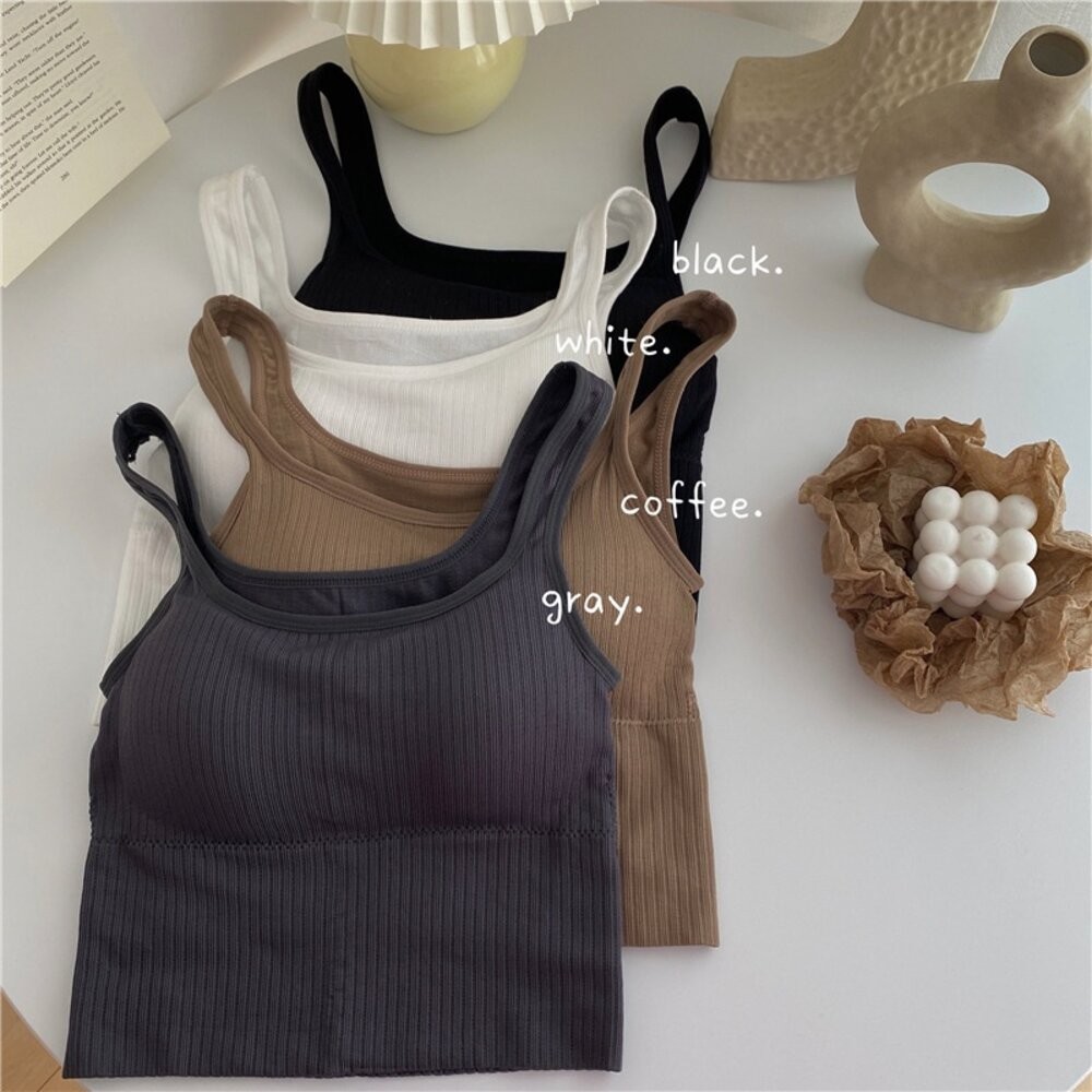 【台灣發貨】韓版百搭寬肩背心 帶胸墊免穿內衣 小可愛 背心 衣服 女裝 上衣【V166】-細節圖9