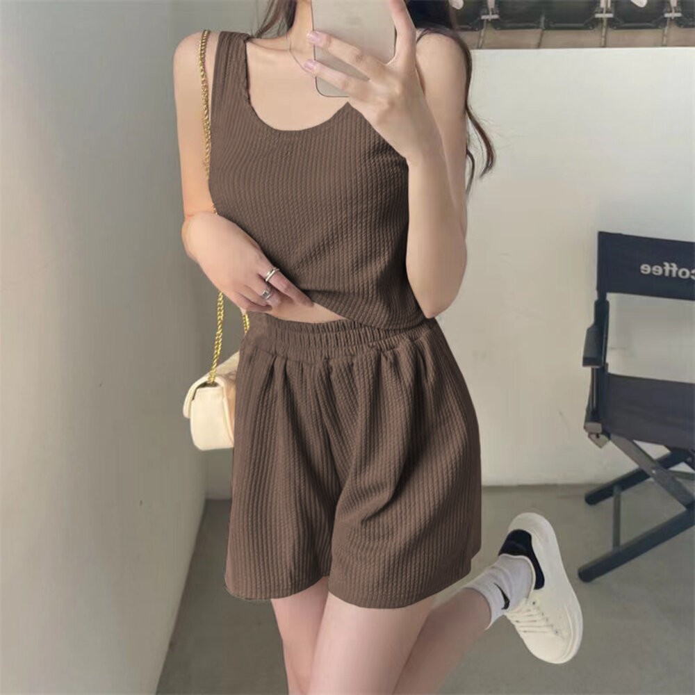 【台灣發貨】韓版簡約寬鬆休閒套裝 背心+短褲 小可愛 背心 衣服 女裝 上衣【S217】-細節圖9