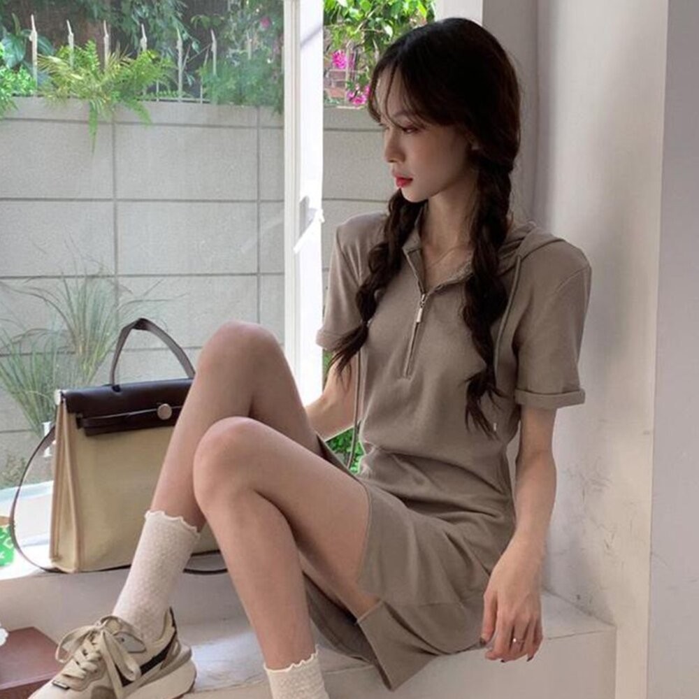 【台灣發貨】韓版設計感顯瘦連帽連衣裙 連身裙 吊帶裙 吊帶褲 女裝【S214】-細節圖3