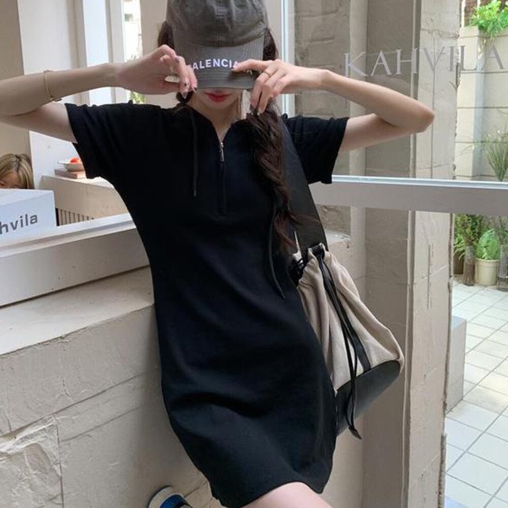 【台灣發貨】韓版設計感顯瘦連帽連衣裙 連身裙 吊帶裙 吊帶褲 女裝【S214】-細節圖4