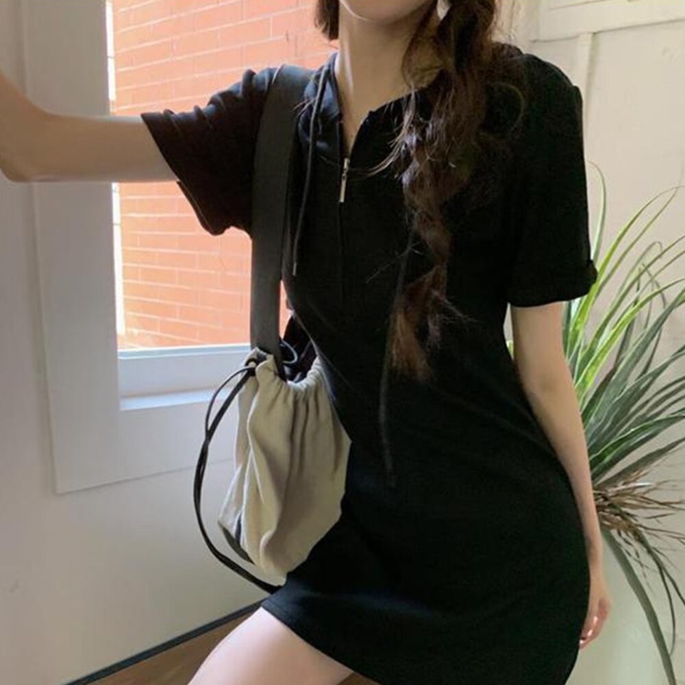 【台灣發貨】韓版設計感顯瘦連帽連衣裙 連身裙 吊帶裙 吊帶褲 女裝【S214】-細節圖5