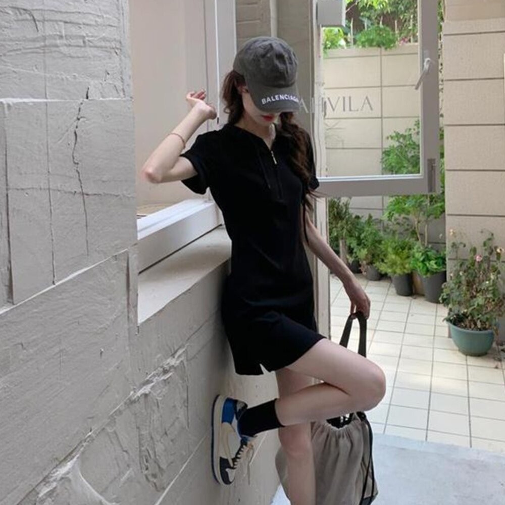 【台灣發貨】韓版設計感顯瘦連帽連衣裙 連身裙 吊帶裙 吊帶褲 女裝【S214】-細節圖8