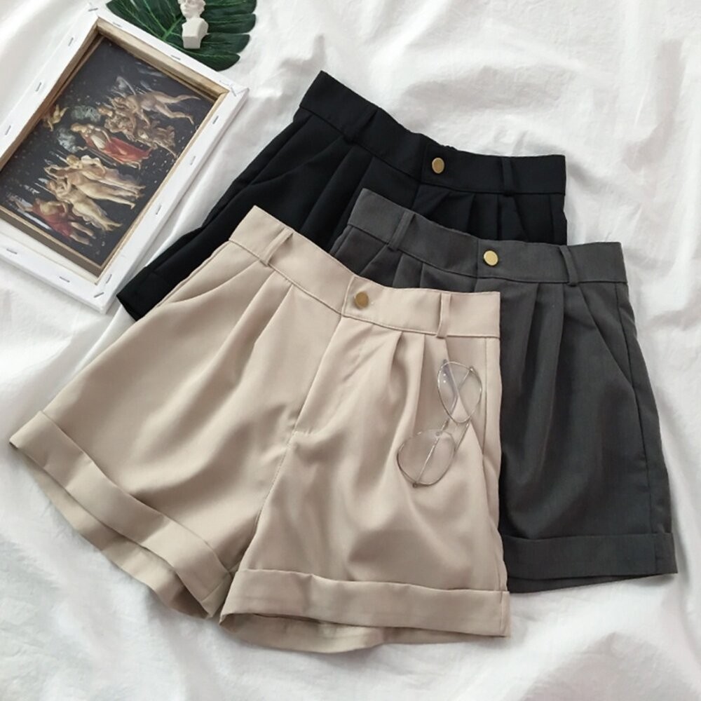 【台灣發貨】韓版垂感休閒寬鬆直筒高腰西裝短褲 短褲 褲子 女裝【P206】-細節圖6