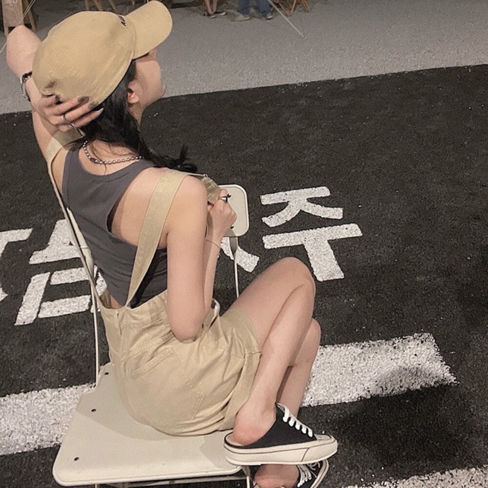 【台灣發貨】韓版復古工裝高腰牛仔背帶短褲 連身裙 吊帶裙 吊帶褲 女裝【S193】-細節圖4