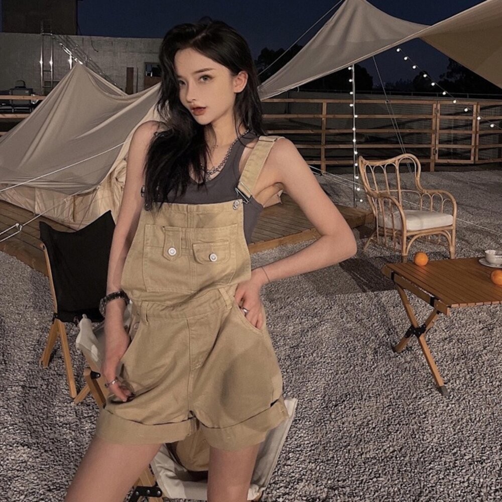 【台灣發貨】韓版復古工裝高腰牛仔背帶短褲 連身裙 吊帶裙 吊帶褲 女裝【S193】-細節圖8