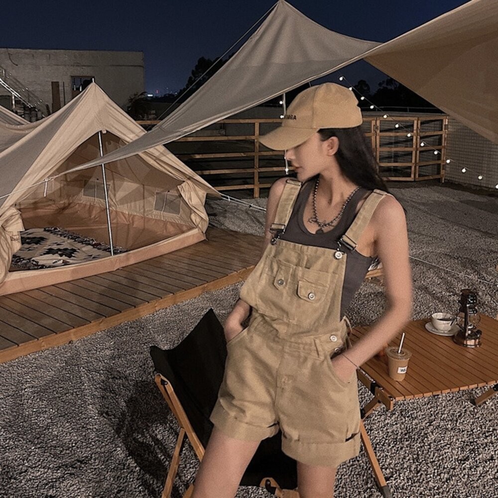 【台灣發貨】韓版復古工裝高腰牛仔背帶短褲 連身裙 吊帶裙 吊帶褲 女裝【S193】-細節圖9