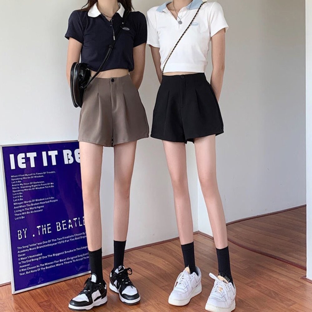 【台灣發貨】韓版寬鬆顯瘦直筒西裝短褲 短褲 褲子 女裝【P195】-細節圖2