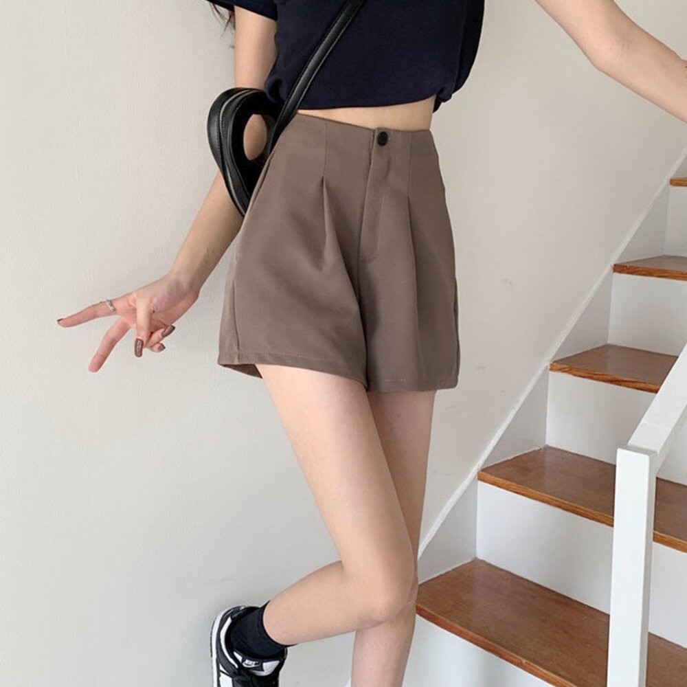 【台灣發貨】韓版寬鬆顯瘦直筒西裝短褲 短褲 褲子 女裝【P195】-細節圖6