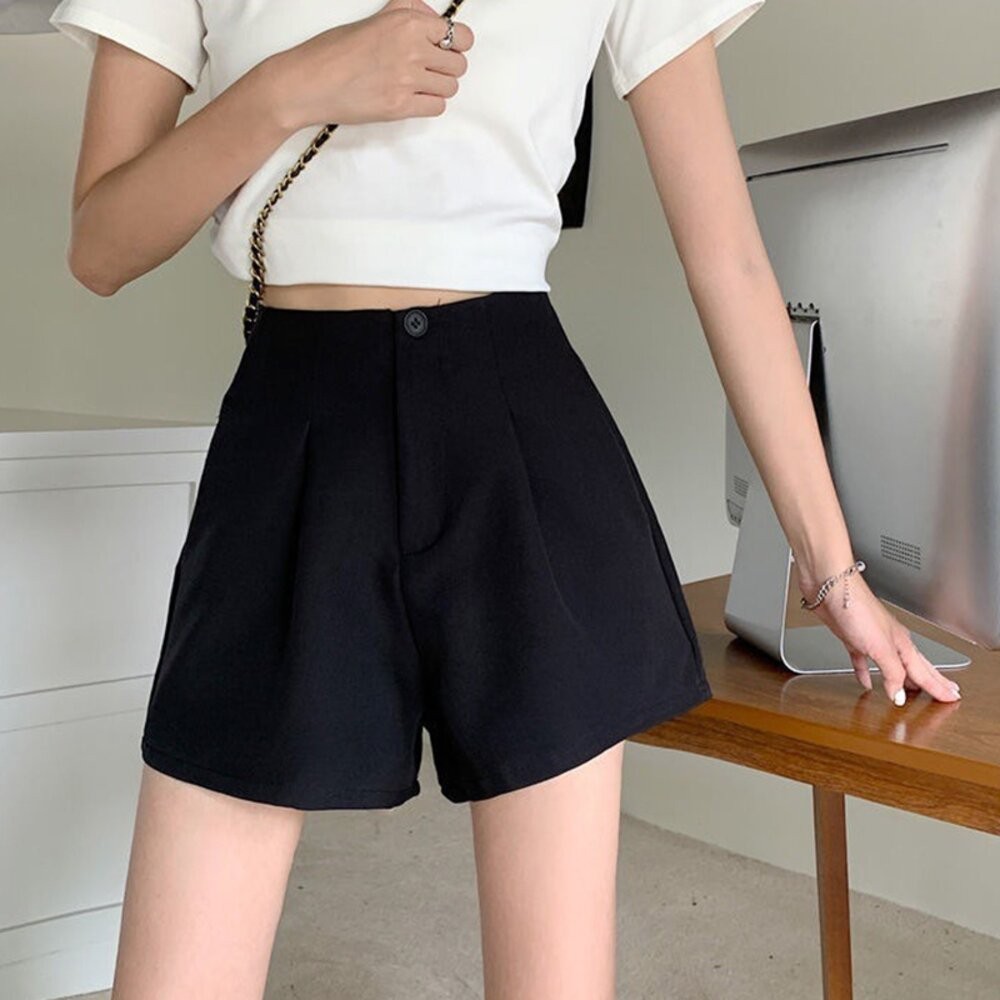 【台灣發貨】韓版寬鬆顯瘦直筒西裝短褲 短褲 褲子 女裝【P195】-細節圖7
