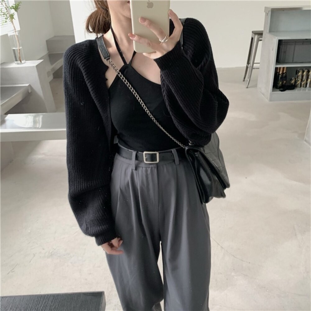 【台灣發貨】韓版薄款披肩防曬鏤空短版外套 長袖上衣 長袖t恤 衣服 女裝 上衣【J195】-細節圖2