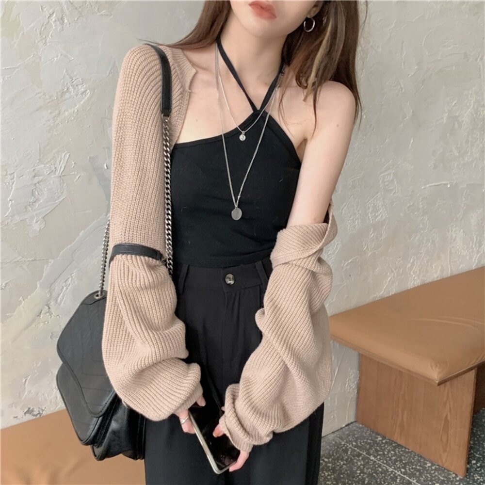 【台灣發貨】韓版薄款披肩防曬鏤空短版外套 長袖上衣 長袖t恤 衣服 女裝 上衣【J195】-細節圖4