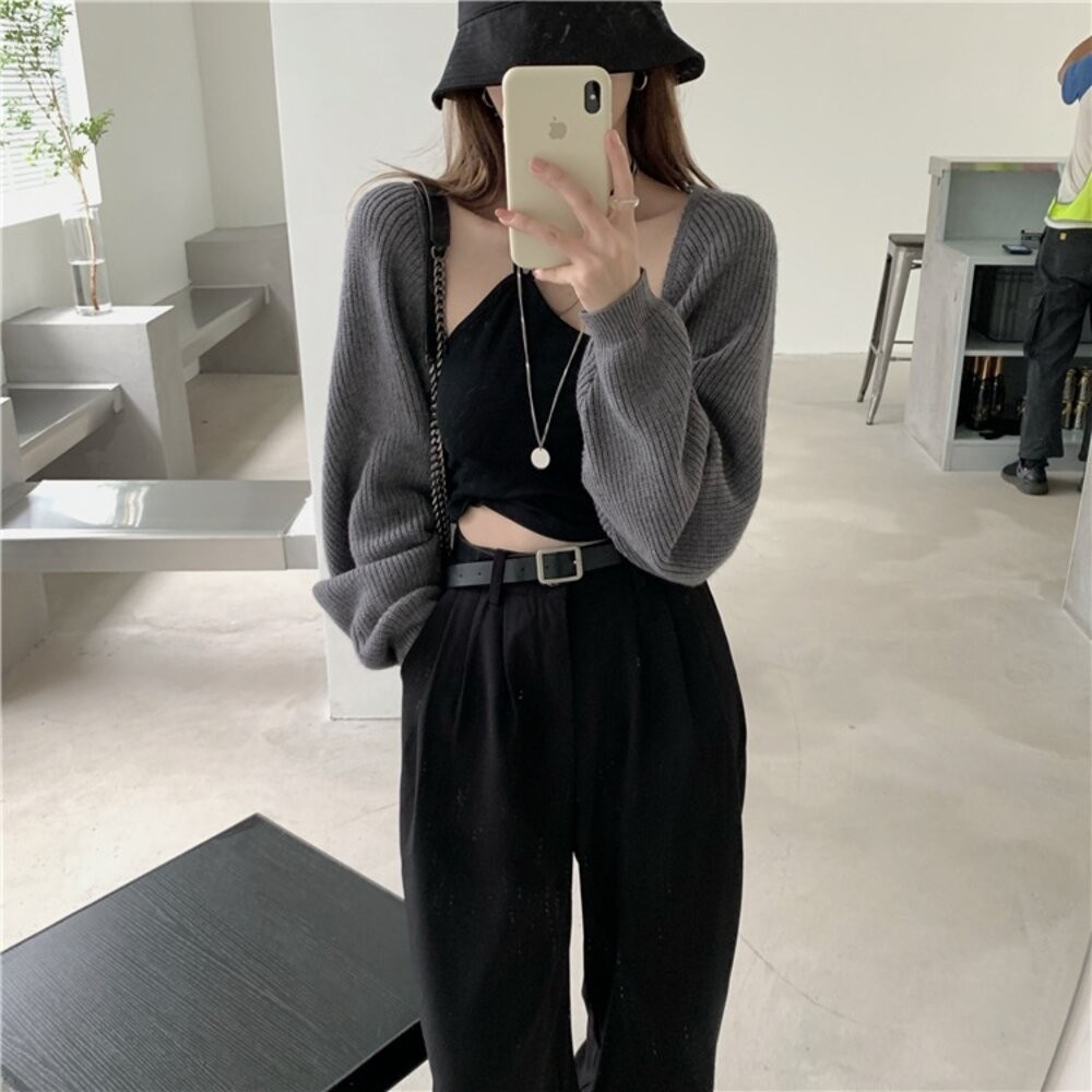 【台灣發貨】韓版薄款披肩防曬鏤空短版外套 長袖上衣 長袖t恤 衣服 女裝 上衣【J195】-細節圖9