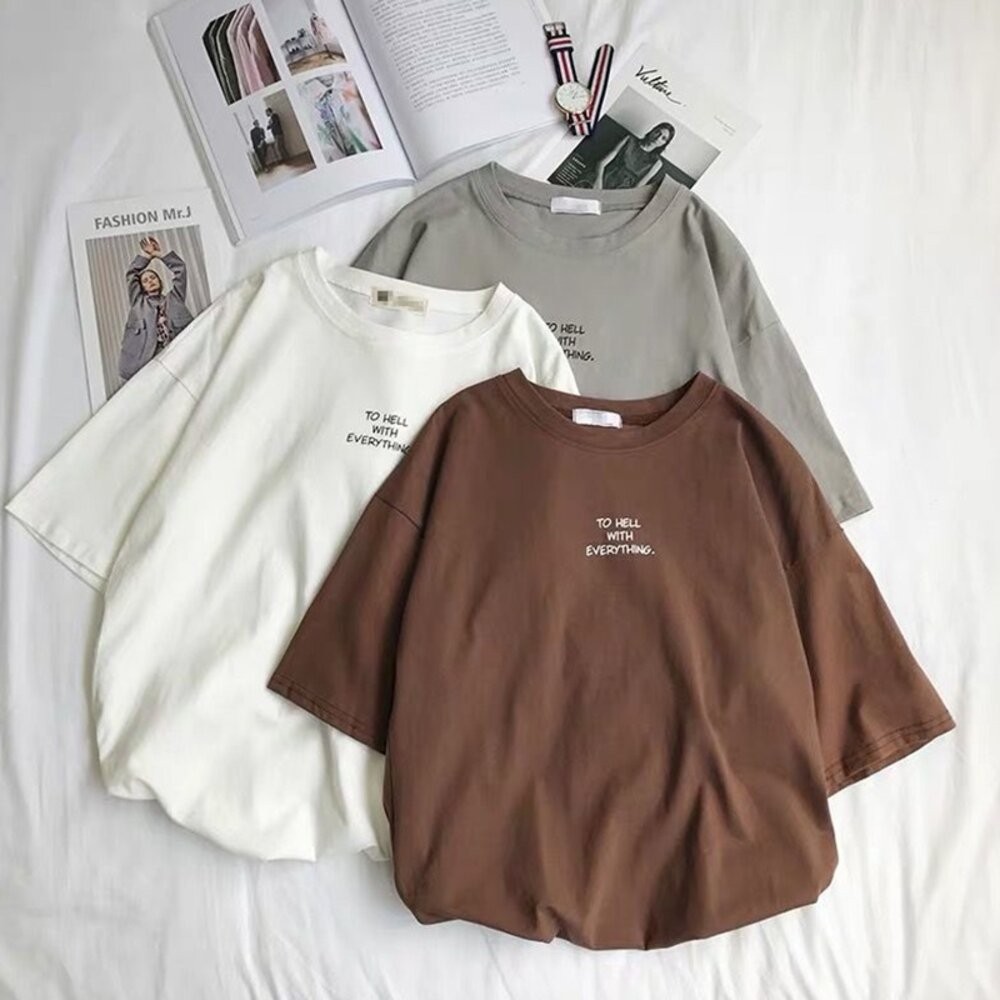 【台灣發貨】韓版簡約字母寬鬆圓領短袖上衣 衣服 女裝 t恤 短袖t恤 上衣【T478】-細節圖5