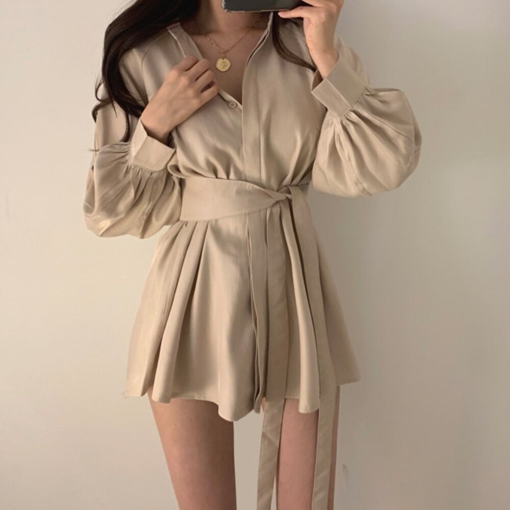 【台灣發貨】韓版氣質顯瘦綁帶設計感洋裝 套裝 長袖上衣 長袖t恤 衣服 女裝 上衣【S216】-細節圖5