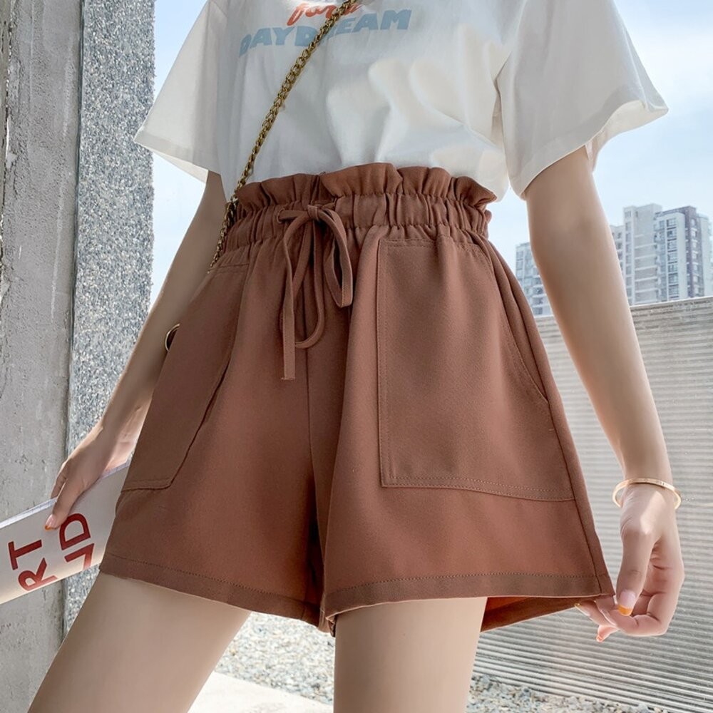 【台灣發貨】韓版寬鬆高腰顯瘦花苞短褲 短褲 褲子 女裝【P200】-細節圖3