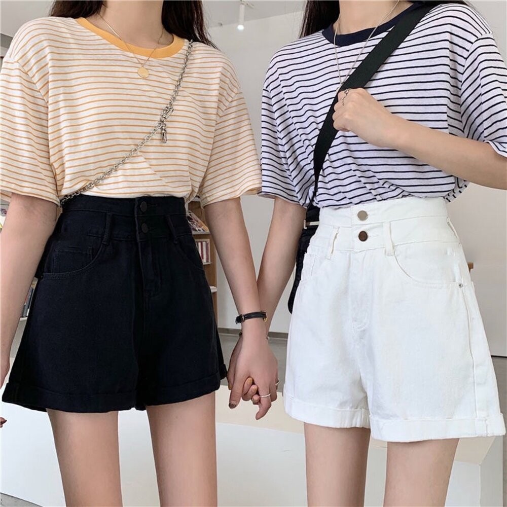 【台灣發貨】韓版寬鬆顯瘦高腰牛仔短褲 短褲 褲子 女裝【P199】-細節圖2