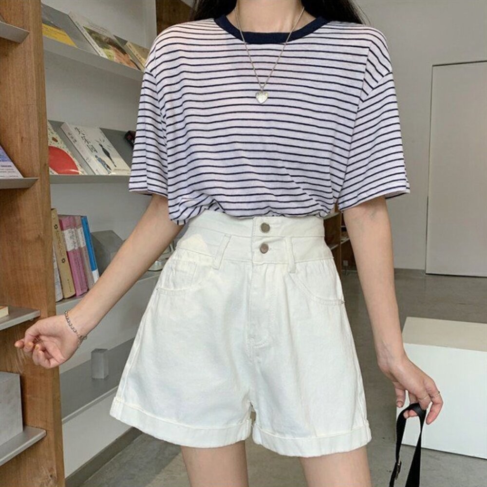 【台灣發貨】韓版寬鬆顯瘦高腰牛仔短褲 短褲 褲子 女裝【P199】-細節圖3