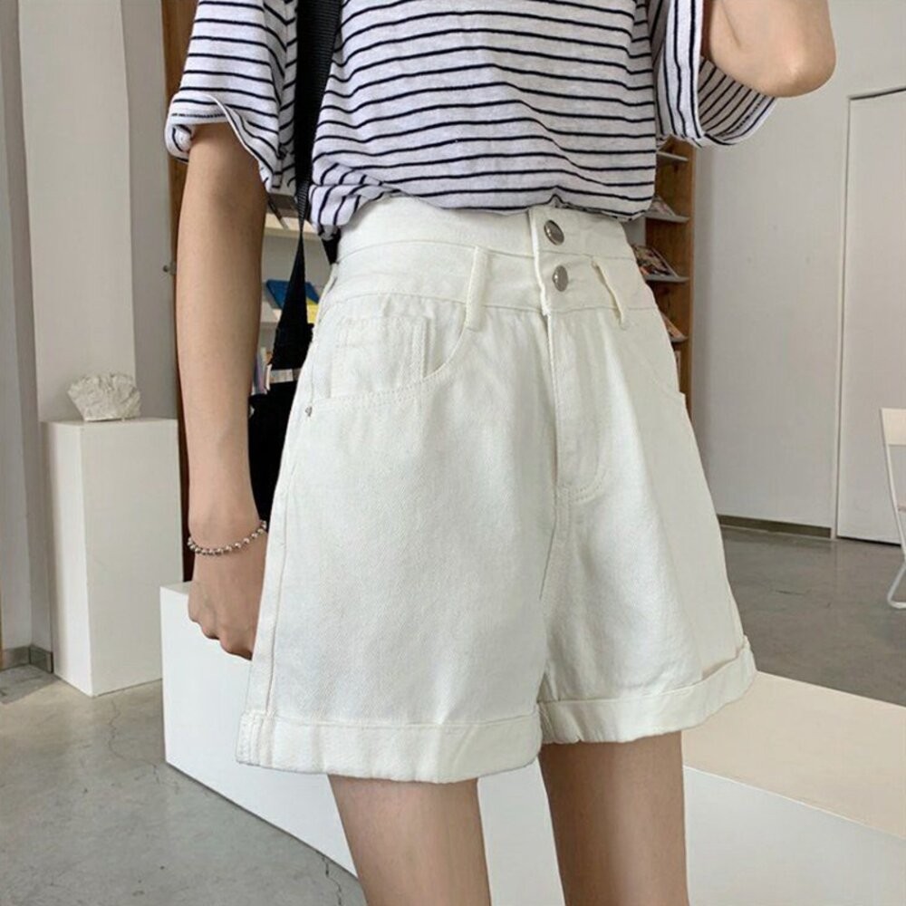 【台灣發貨】韓版寬鬆顯瘦高腰牛仔短褲 短褲 褲子 女裝【P199】-細節圖4