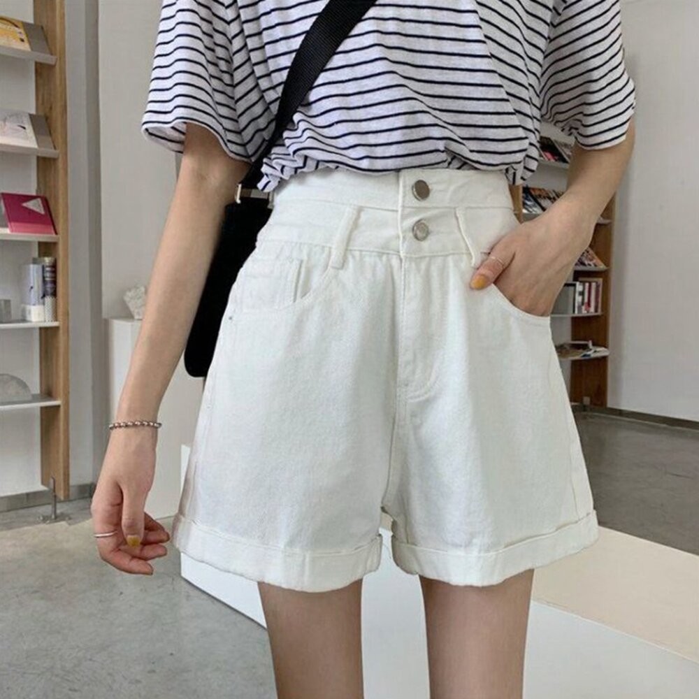 【台灣發貨】韓版寬鬆顯瘦高腰牛仔短褲 短褲 褲子 女裝【P199】-細節圖5