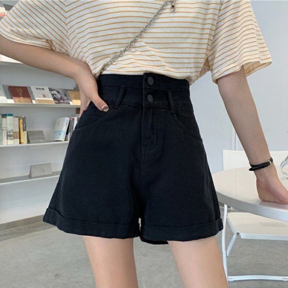 【台灣發貨】韓版寬鬆顯瘦高腰牛仔短褲 短褲 褲子 女裝【P199】-細節圖7