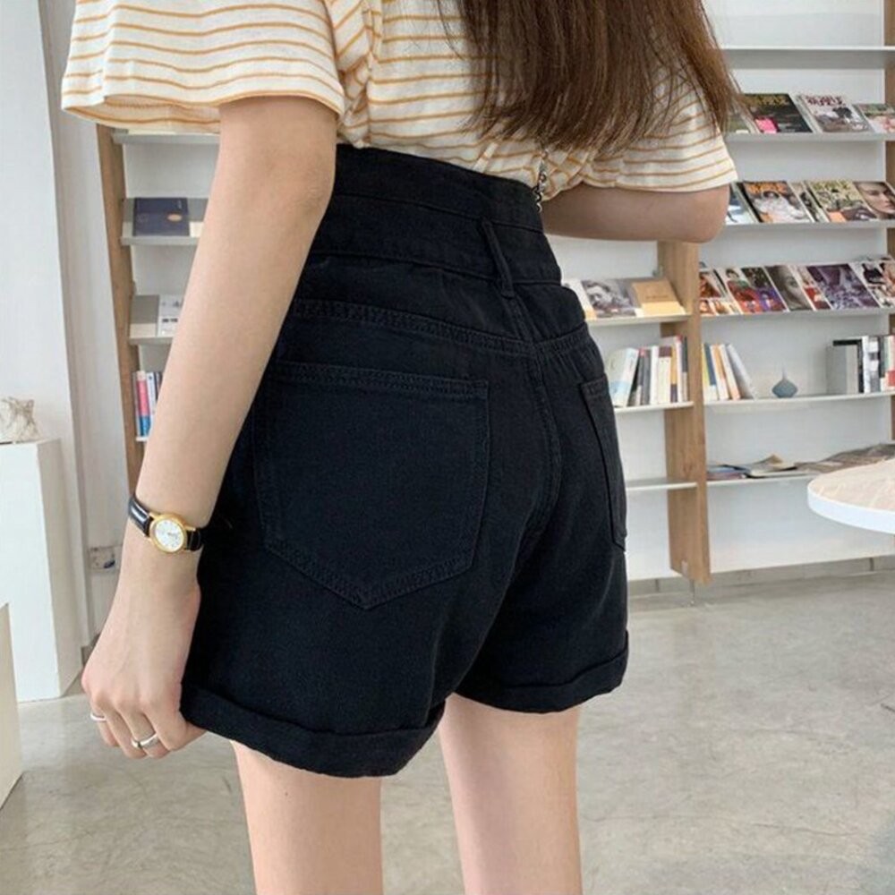 【台灣發貨】韓版寬鬆顯瘦高腰牛仔短褲 短褲 褲子 女裝【P199】-細節圖9