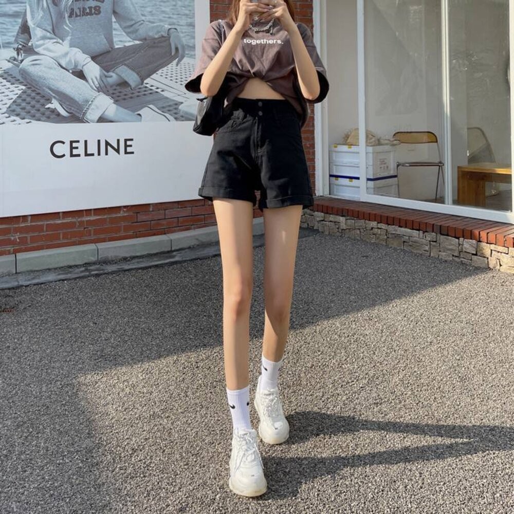 【台灣發貨】韓版顯瘦短版上衣搭配高腰捲邊牛仔短褲 短褲 褲子 女裝【P199】-細節圖3