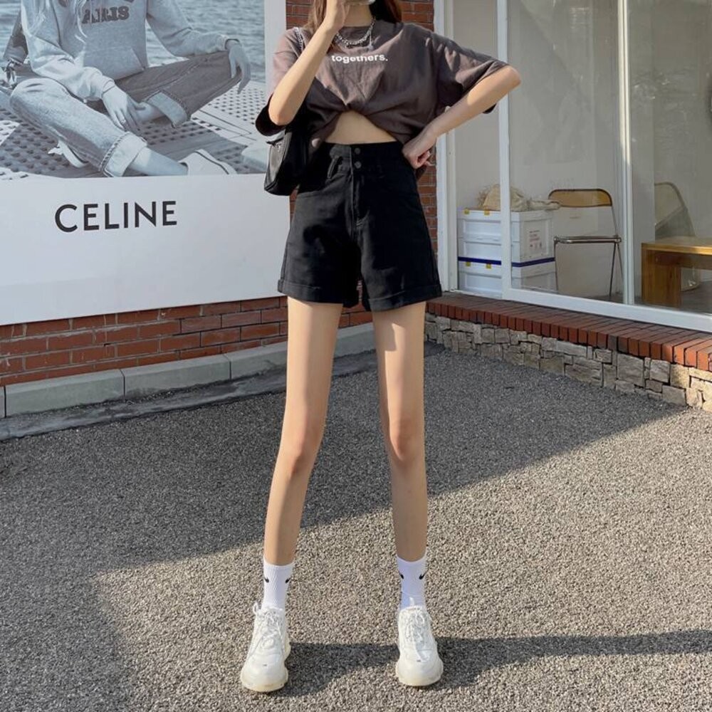 【台灣發貨】韓版顯瘦短版上衣搭配高腰捲邊牛仔短褲 短褲 褲子 女裝【P199】-細節圖4