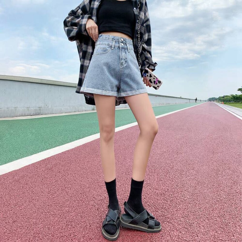 【台灣發貨】韓版顯瘦短版上衣搭配高腰捲邊牛仔短褲 短褲 褲子 女裝【P199】-細節圖6