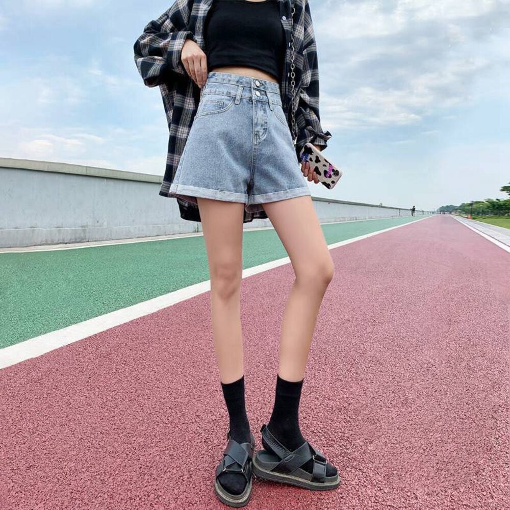 【台灣發貨】韓版顯瘦短版上衣搭配高腰捲邊牛仔短褲 短褲 褲子 女裝【P199】-細節圖7