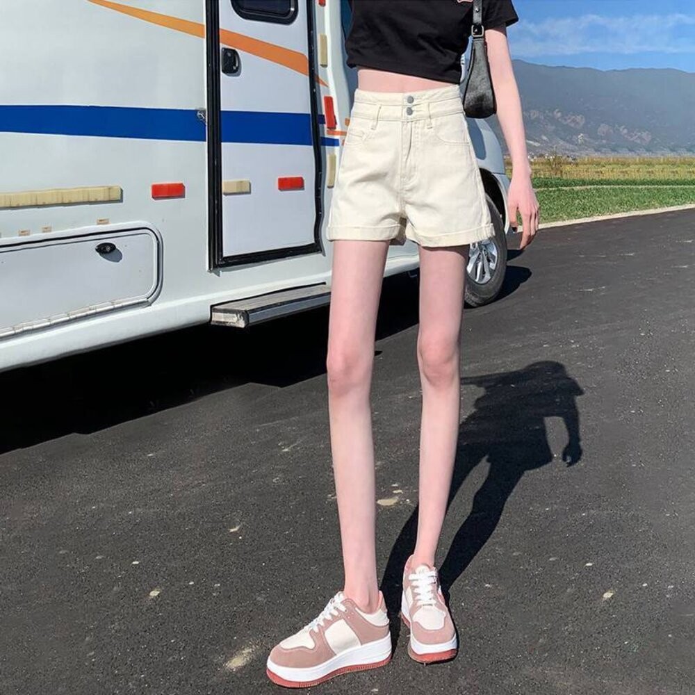 【台灣發貨】韓版顯瘦短版上衣搭配高腰捲邊牛仔短褲 短褲 褲子 女裝【P199】-細節圖8