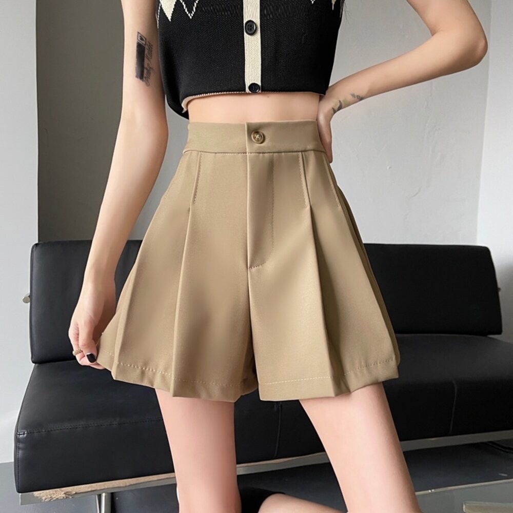 【台灣發貨】韓版高腰寬鬆顯瘦薄款短褲 A字褲 短褲 褲子 女裝【P185】-細節圖3