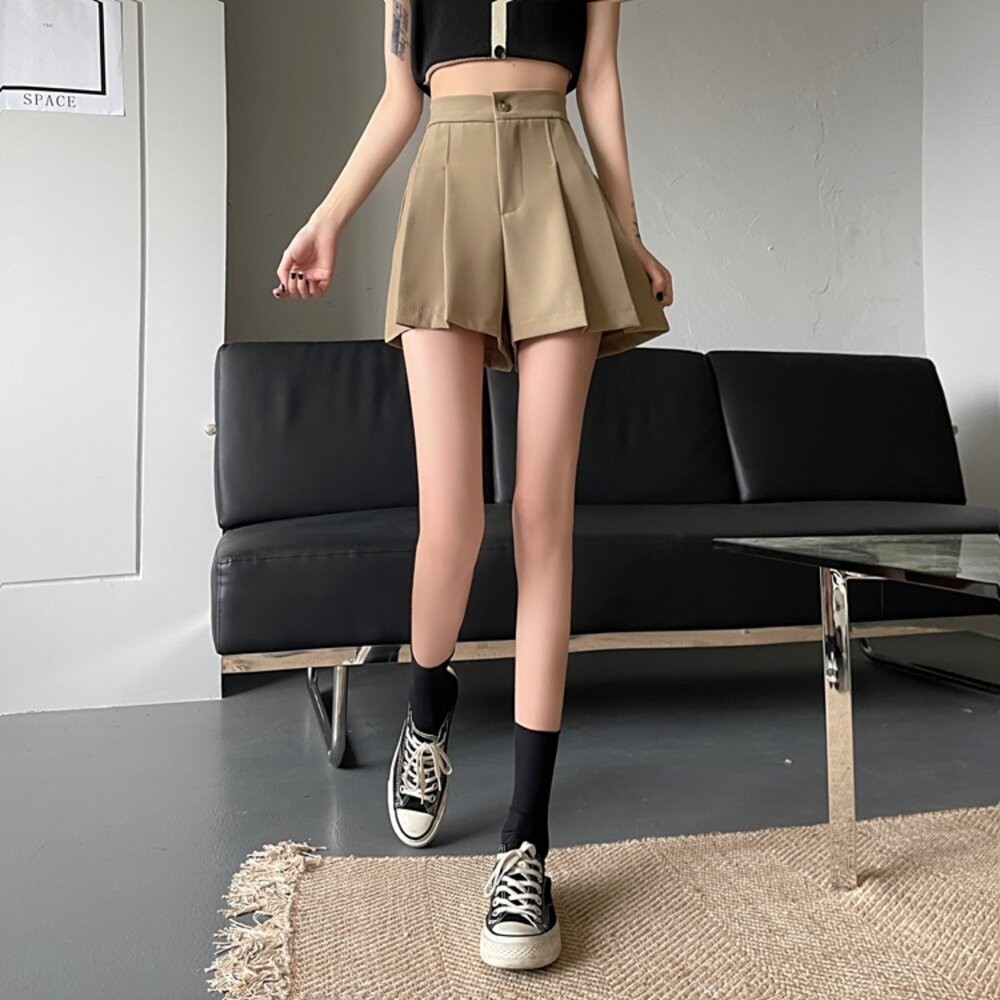 【台灣發貨】韓版高腰寬鬆顯瘦薄款短褲 A字褲 短褲 褲子 女裝【P185】-細節圖4