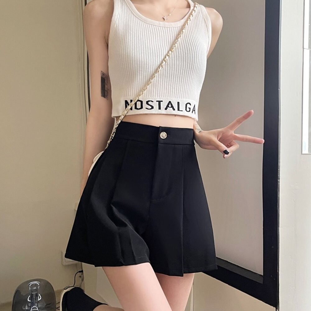 【台灣發貨】韓版高腰寬鬆顯瘦薄款短褲 A字褲 短褲 褲子 女裝【P185】-細節圖6