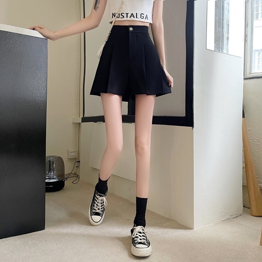 【台灣發貨】韓版高腰寬鬆顯瘦薄款短褲 A字褲 短褲 褲子 女裝【P185】-細節圖9