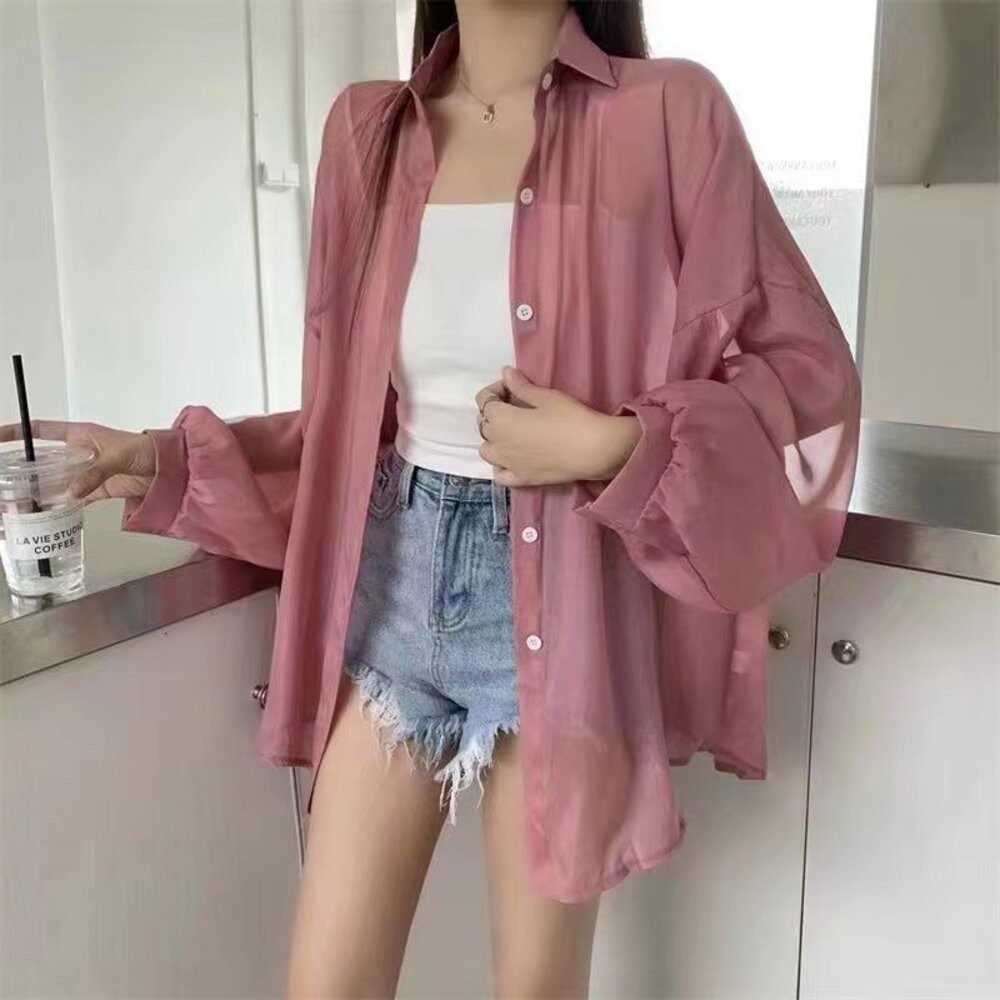 【台灣發貨】韓版休閒寬鬆薄款微透長袖防曬外套 外套 防曬外套 女裝 上衣 衣服 【J217】-規格圖9