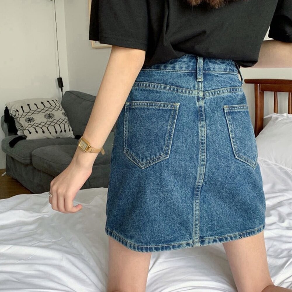 【台灣發貨】韓版百搭高腰A字牛仔半身裙 裙子 褲裙 長裙 女裝【P114】-細節圖6