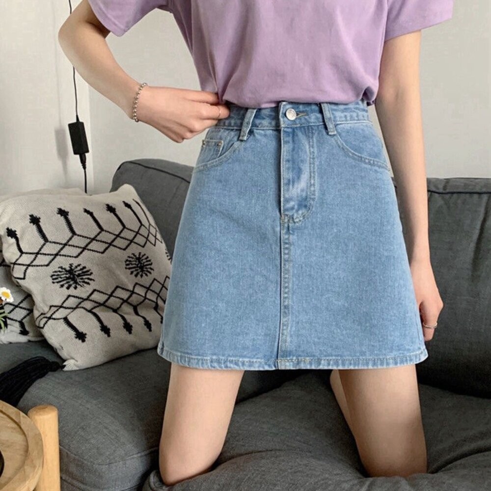 【台灣發貨】韓版百搭高腰A字牛仔半身裙 裙子 褲裙 長裙 女裝【P114】-細節圖7