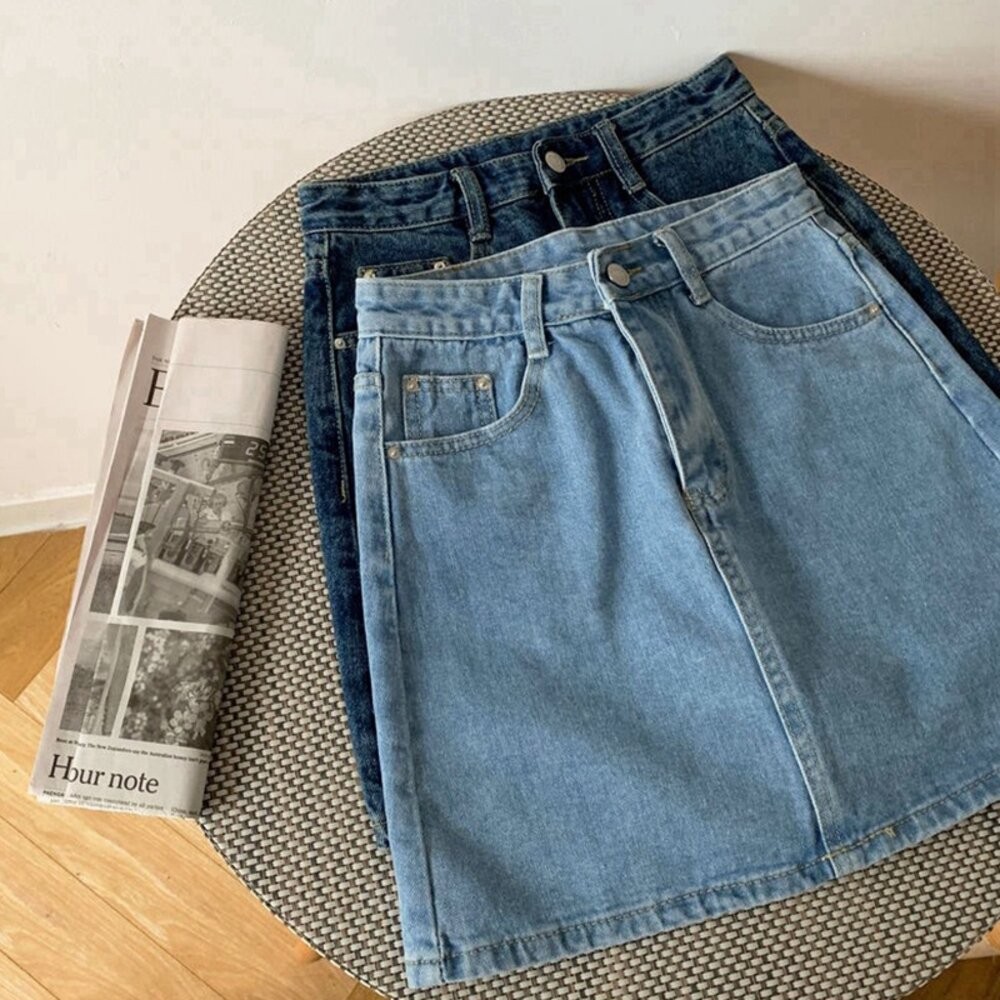 【台灣發貨】韓版百搭高腰A字牛仔半身裙 裙子 褲裙 長裙 女裝【P114】-細節圖8