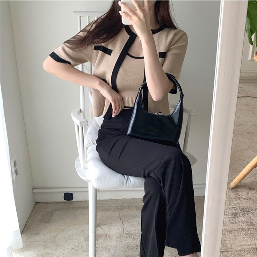 【台灣發貨】韓版氣質小香風短袖外套+背心 套裝 外套 防曬外套 女裝 上衣 衣服J342【V385】-細節圖4