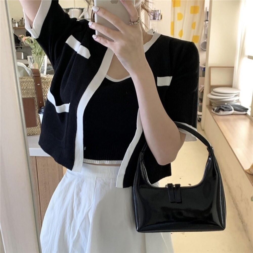 【台灣發貨】韓版氣質小香風短袖外套+背心 套裝 外套 防曬外套 女裝 上衣 衣服J342【V385】-細節圖5