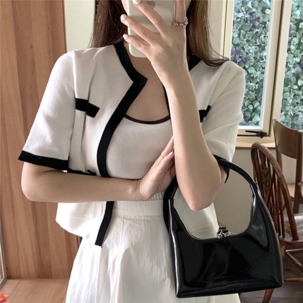 【台灣發貨】韓版氣質小香風短袖外套+背心 套裝 外套 防曬外套 女裝 上衣 衣服J342【V385】-細節圖7