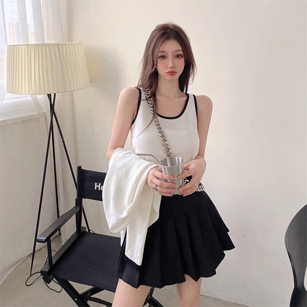 【台灣發貨】韓版小香風氣質撞色針織外套+針織背心 套裝 外套 防曬外套 女裝 上衣 衣服【V385】【J344】-細節圖8