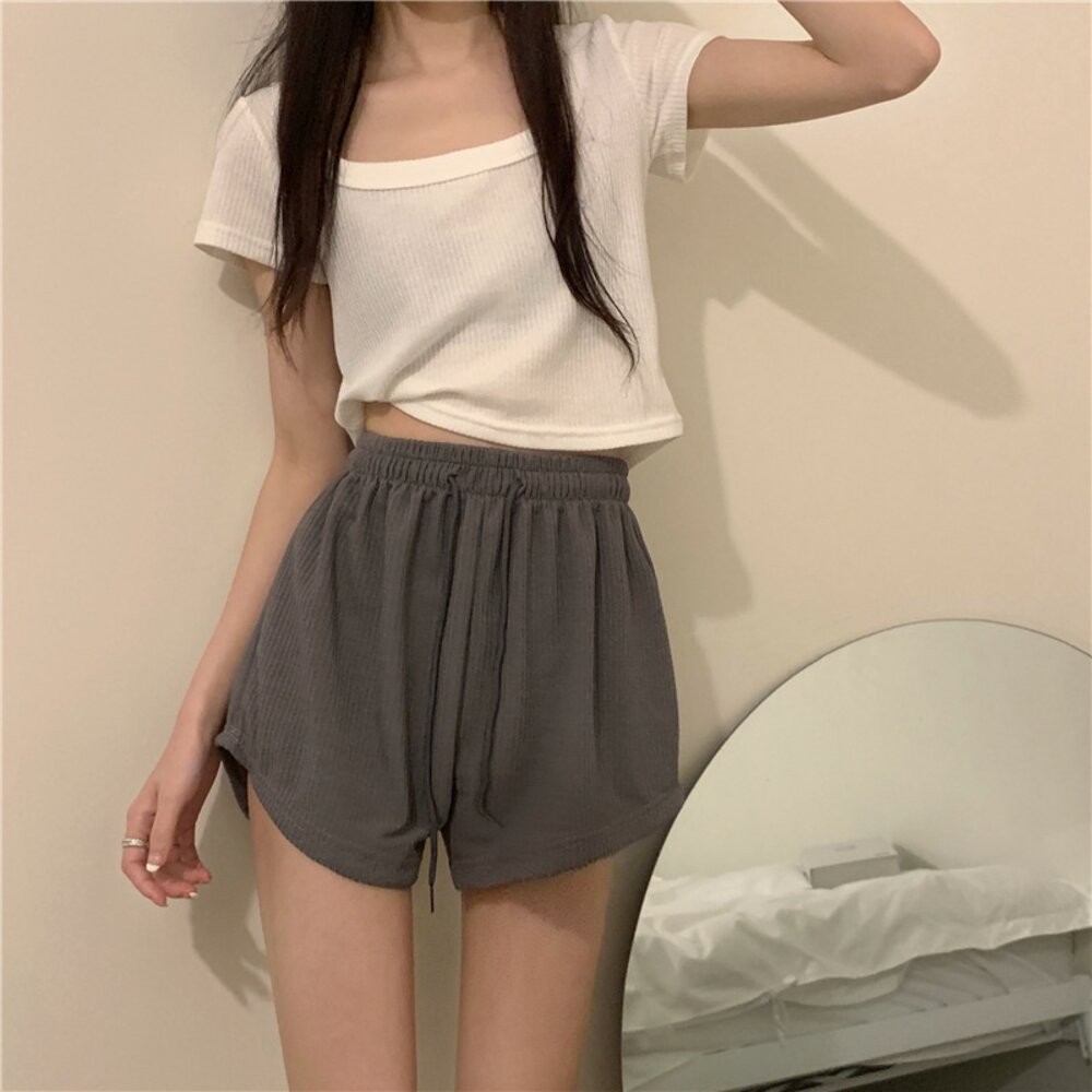 【台灣發貨】韓版居家休閒高腰短褲 短褲 褲子 女裝【P191】-細節圖5