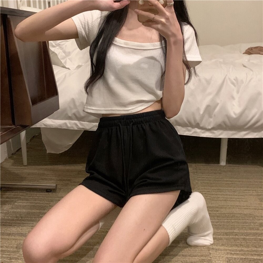 【台灣發貨】韓版居家休閒高腰短褲 短褲 褲子 女裝【P191】-細節圖9