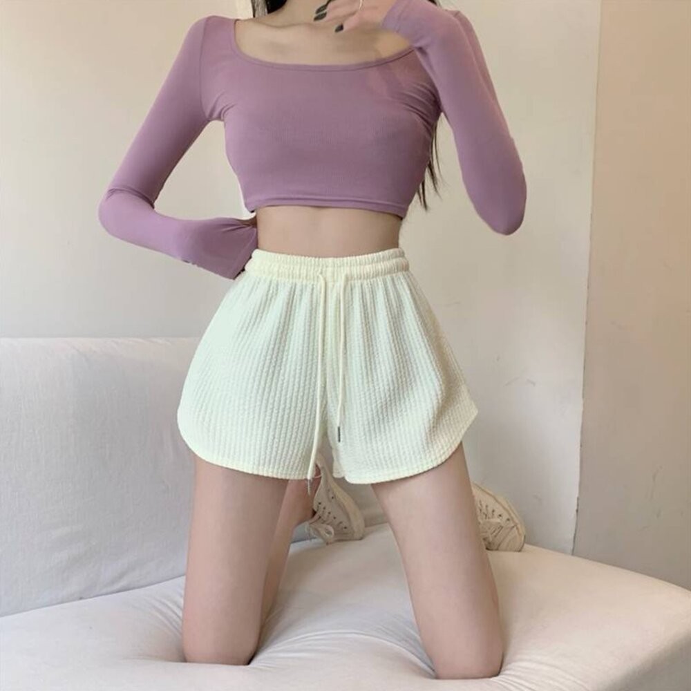 【台灣發貨】韓版居家休閒高腰短褲 短褲 褲子 女裝【P191】-細節圖9