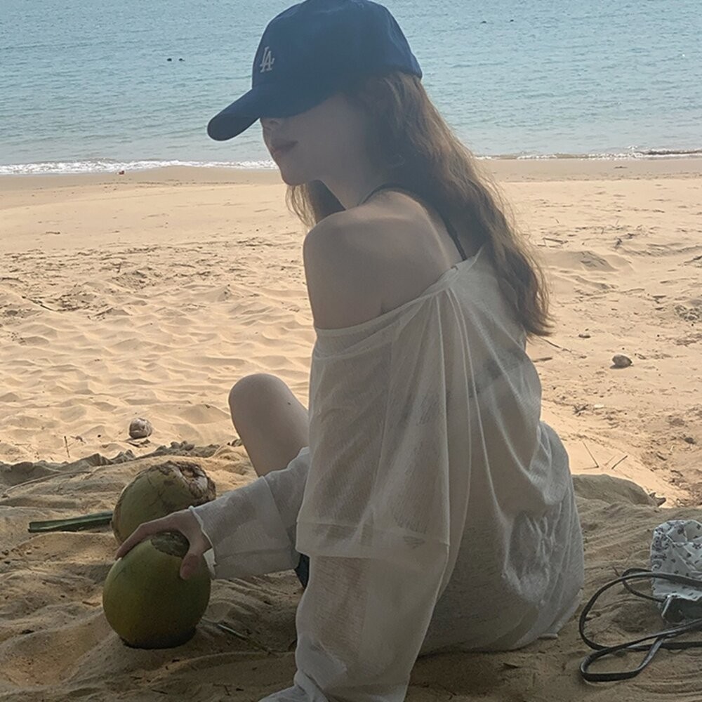 【台灣發貨】韓板寬鬆v領透視防曬長袖上衣 外套 防曬外套 女裝 上衣 衣服【W280】-細節圖6